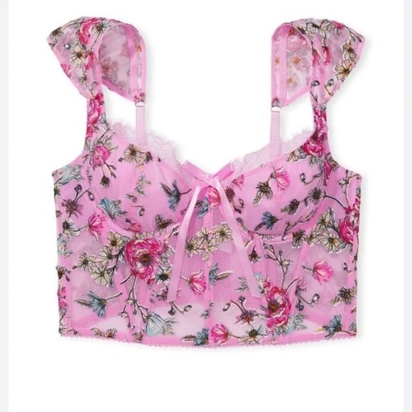 New! Victoria's Secret Floral Embroidery Cap Sleeve Corset 16131 - Picture 3 of 15